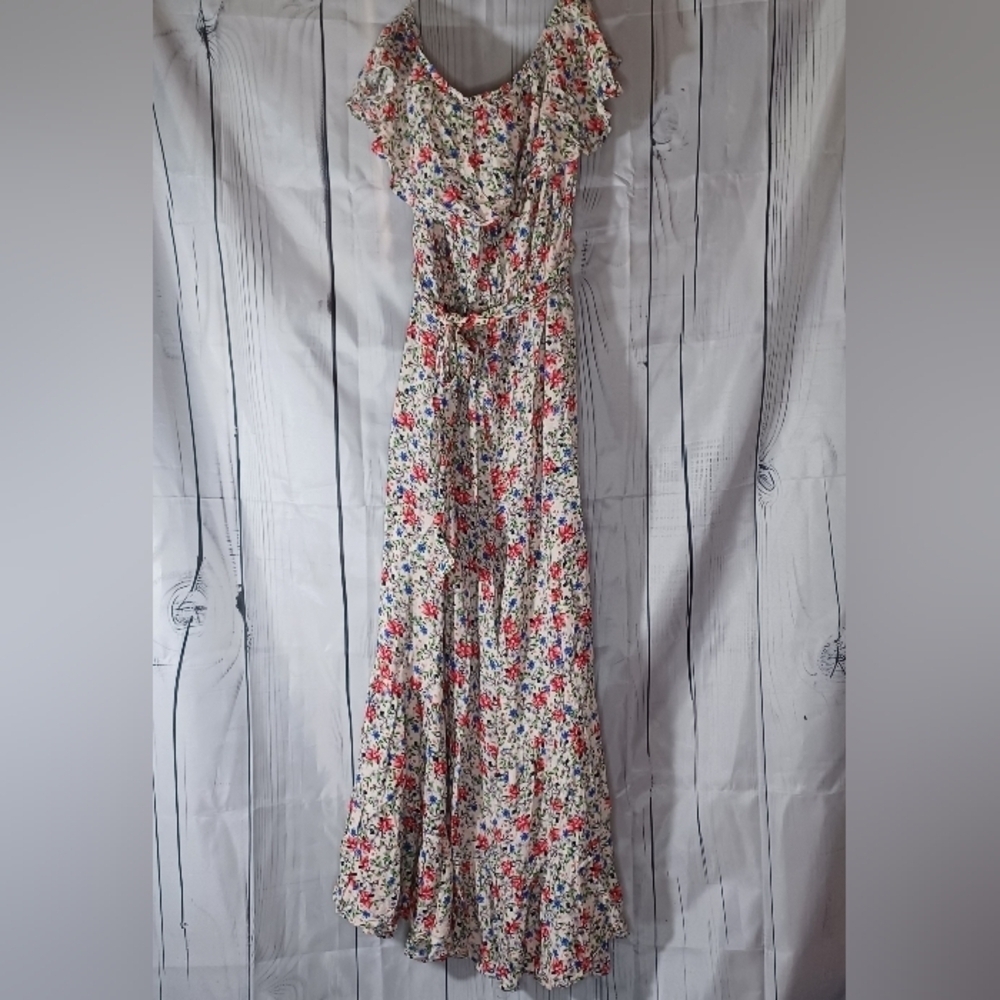 Umgee strapless flowy boho floral wide leg jumpsuit